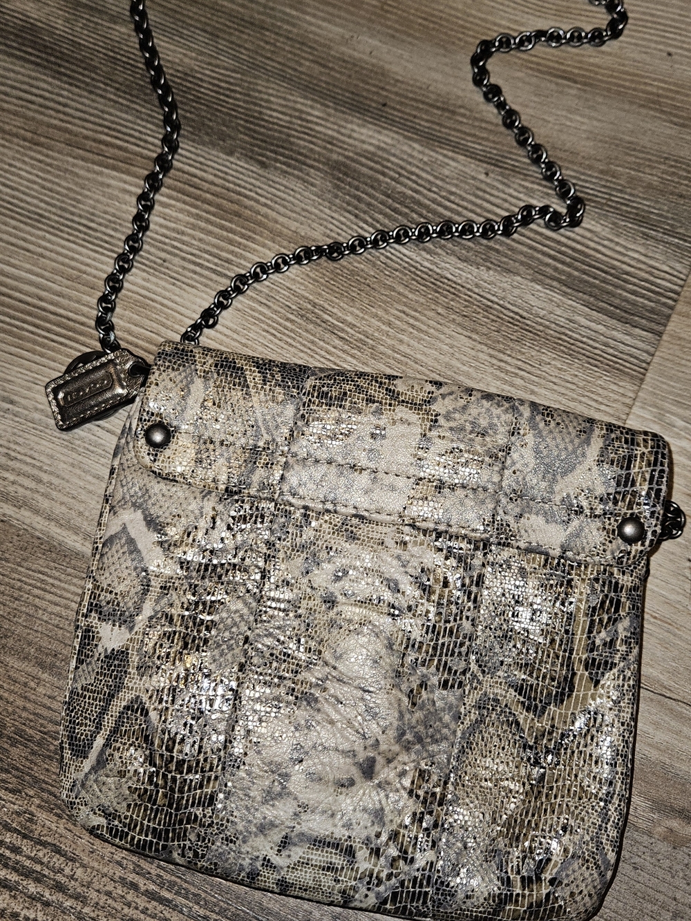 Coach Snake-Print Crossbody in Neutral Taupe and Black Hardware - Picture 2 of 3